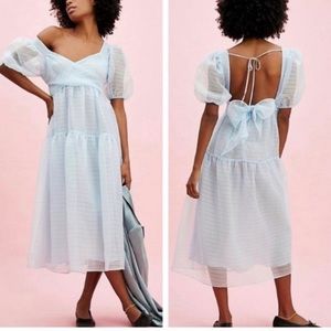 New with tags Free People Hailey puff sleeve dress sub zero blue organza